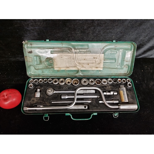 253 - A nicely sized Kamasa tool set which includes a reversable ratchet handle and universal joint. Compl... 