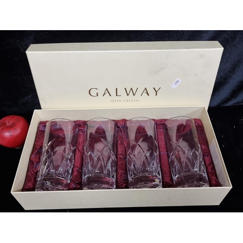 254 - A gorgeous set of four brand new Galway Irish Crystal tall drinking glasses in original box.