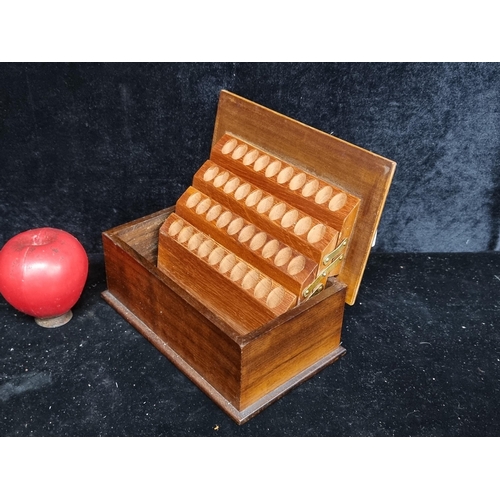 320 - A fantastic vintage wooden retractable folding cigarette box with beautiful parquetry detail to top.... 