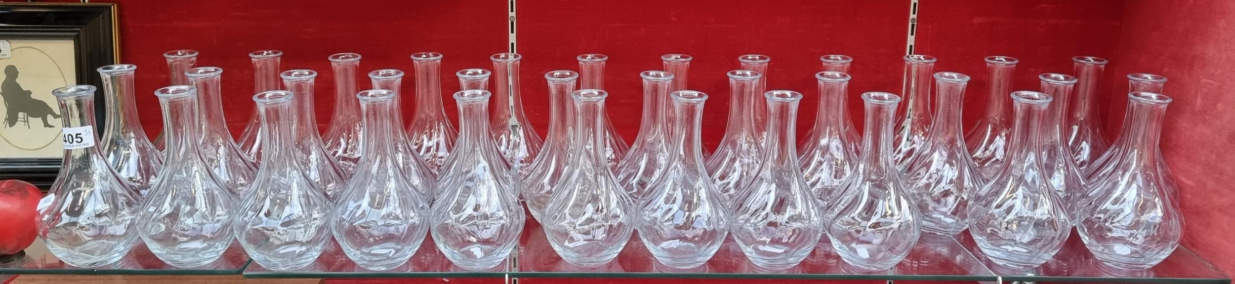 36 glass bud vases with twisted design. Ideal for Weddings, Cafes and