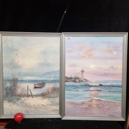 70 - A large pair of high quality prints on textured paper featuring tranquil coastal landscape artworks ... 