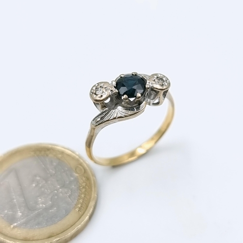 507 - Star Lot : An 18tc gold and platinum ring unmarked with sapphire and diamond ring set in twist mount... 