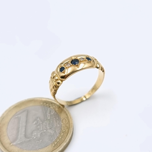 512 - Star Lot : A lovely antique 18 carat gold sapphire and diamond ring. Size - K. Weight - 1.82 grams.