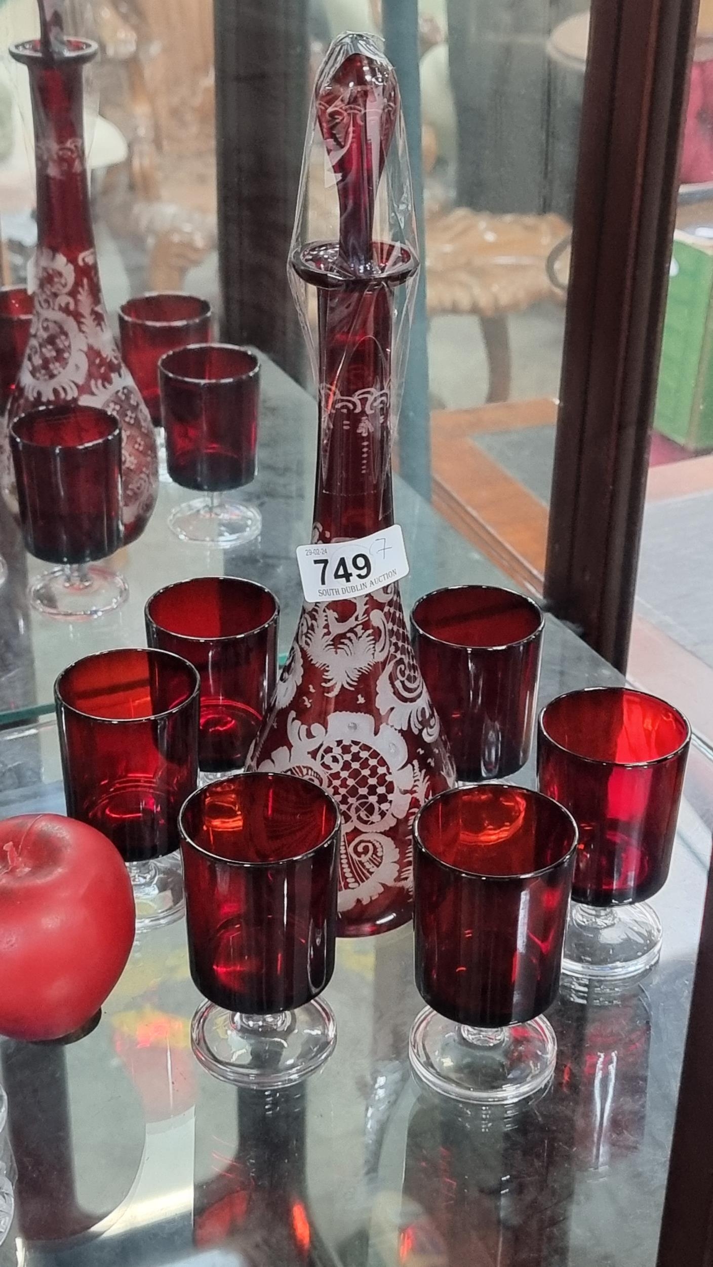 A fabulous set of six French made footed ruby glasses along with a ...