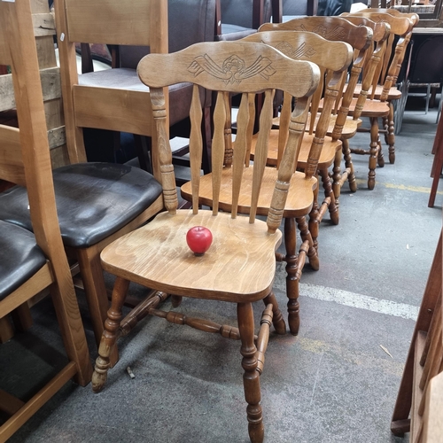 1008 - Set of 6 country kitchen dining chairs, featuring carved accents and a rich patina, perfect for addi... 