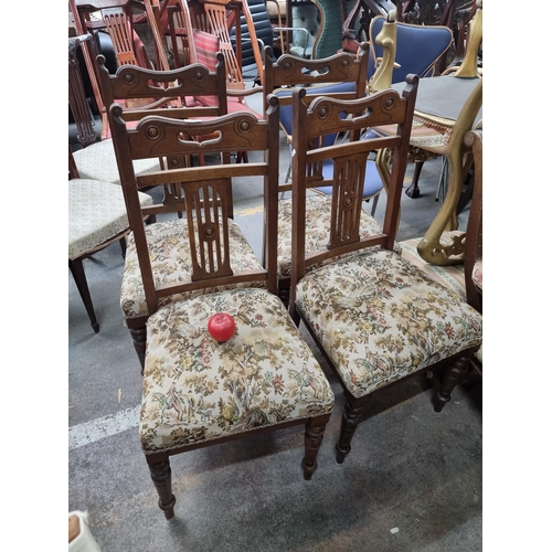 1015 - A set of 4 very handsome Art Nouveau 1890s-1910  dining chairs, featuring detailed floral upholstery... 