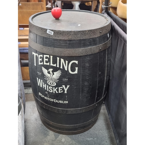 1022 - Vintage Teeling Whiskey barrel, boasting authentic branding, ideal for collectors or rustic decor en... 