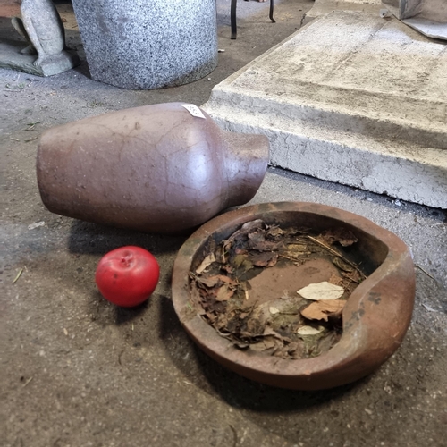 953 - An elegant stoneware duo, featuring a rounded vessel and vase.