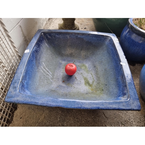 984 - Vibrant, heavy and large square ceramic basin showcasing a striking cobalt blue glaze. A unique and ... 