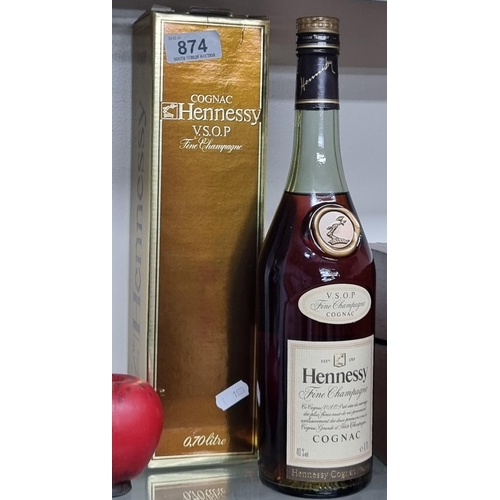 874 - A sealed vintage 70cl 40% bottle of Hennessy V.S.O.P Cognac in its original box.