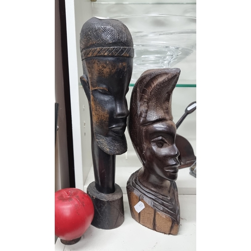 876 - A brilliant ethnographic Kenya / African hand carved head sculpture figurine of male teak wood along... 