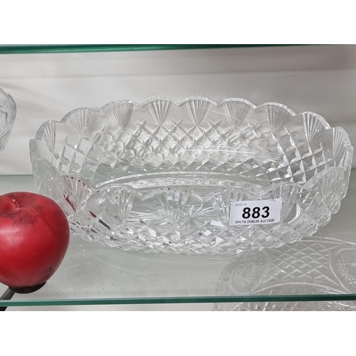 883 - A stunning large Waterford Crystal bowl with a scalloped caste rim over a diamond cut body with acid... 