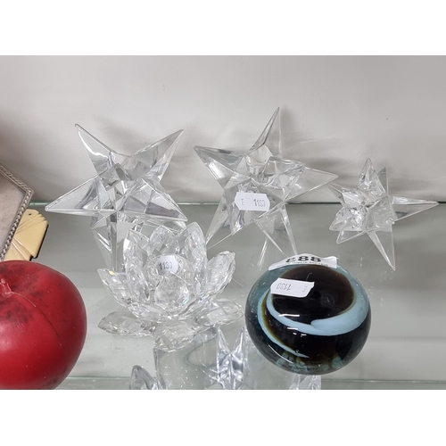 888 - 4 gorgeous crystal items including 1 Swarovski Crystal Waterlily candle stick holder with acid mark ... 