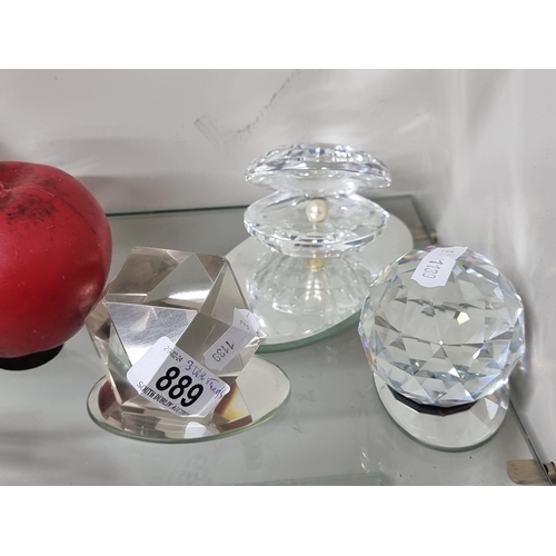 889 - 3 stunning crystal paperweights including a Swarovski Crystal Collector's Society Mark Ball and a Sw... 