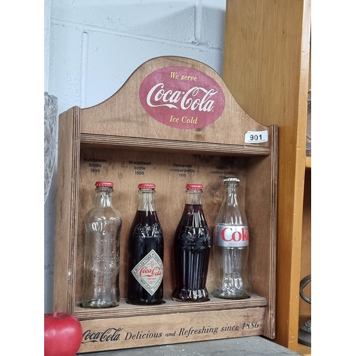 901 - A super cool Coca Cola 125 anniversary bottle collection in wooden display case.