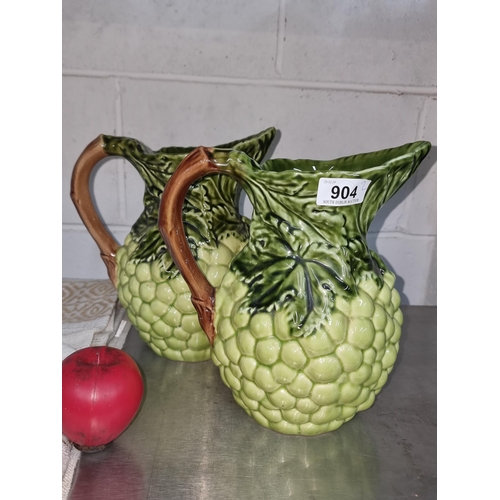 904 - A fab pair of vintage large French ceramic jugs made by Siléa in the form of grapes and vine leaf. B... 