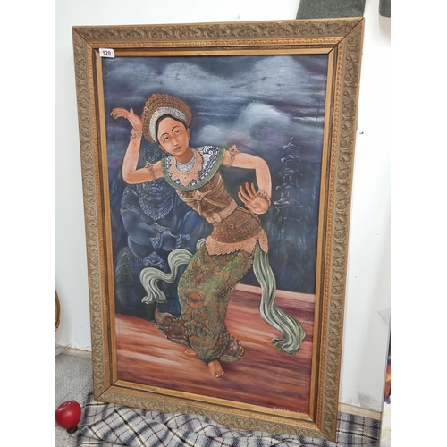 920 - A fabulous large vintage oil on canvas painting featuring an alluring eastern Asian dancer in fine c... 