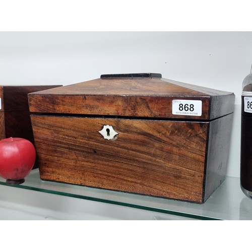 868 - Star Lot : A stunning Georgian Sarcophagus shaped tea caddy. Opening the box reveals two hinged comp... 