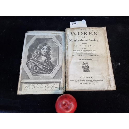 148 - A highly interesting 17th century hardback book titled 'The Works of Mr. Abraham Cowley - An Account... 