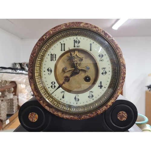 194 - Star Lot: A fantastic 19th century French antique marble clock and garniture set with rare double me... 