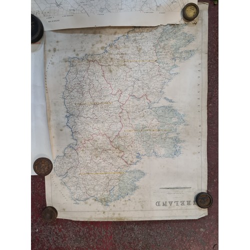 191 - Seven antique Irish maps and photographs, including an ordnance survey map of county Cork, An ordonn... 