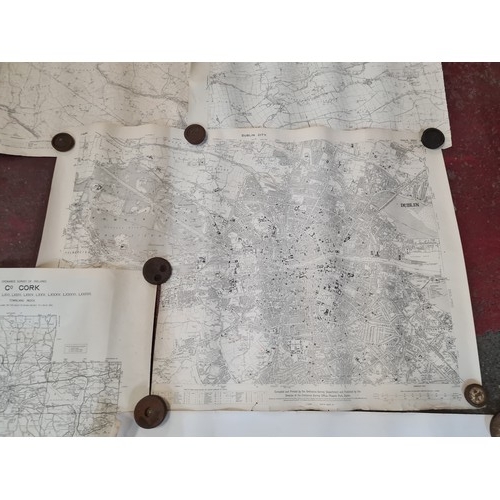 191 - Seven antique Irish maps and photographs, including an ordnance survey map of county Cork, An ordonn... 