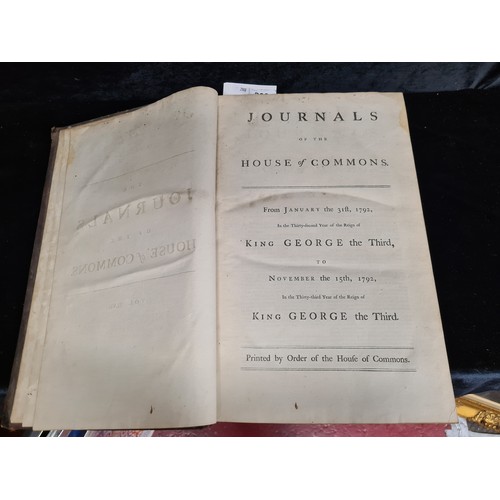 288 - An 18th century large folio hardback full leather bound book titled 'Journals of the House of Common... 