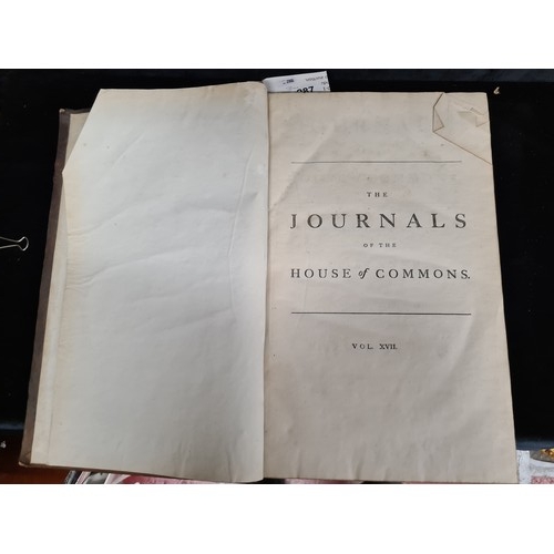 287 - An 18th century large folio hardback full leather bound book titled 'Journals of the House of Common... 