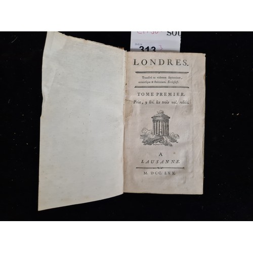 313 - Star Lot : Three incredible 18th century hardback books titled 'Londres. A Lausanne' Including volum... 