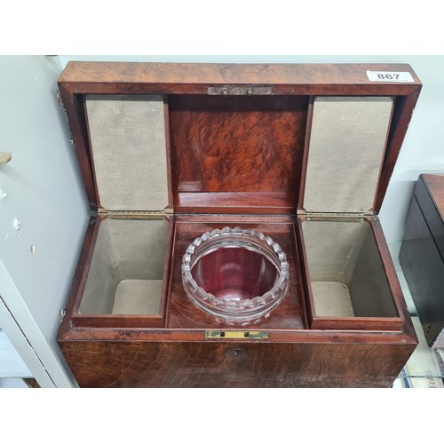 867 - Star Lot : A truly stupendous Georgian  burr wood tea caddy. Opens to reveal two hinged removable co... 