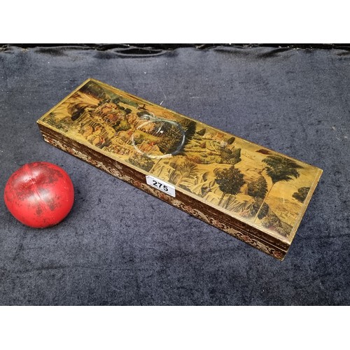 275 - A beautiful large vintage glove box with delicate illustrations throughout.