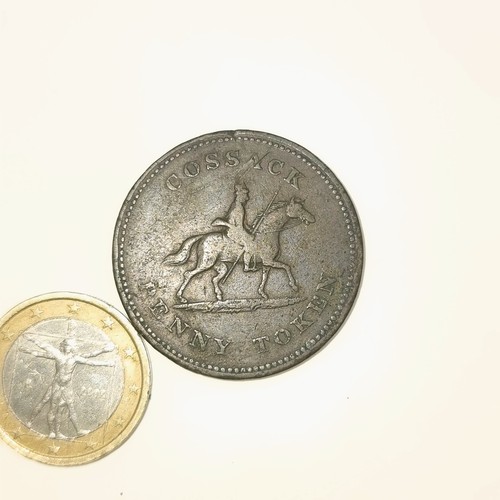 528 - A antique 1811 Sheffield Yorkshire British half penny copper coin depicting a mounted Cossack.