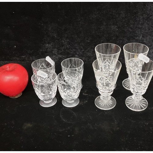 282 - A lot of eight delicate drinking glasses including four Cavan Crystal sherry glasses.