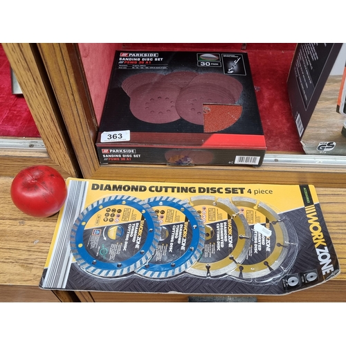 363 - A brand new Parkside 30-piece sanding disc set and a durable Workzone 4-piece diamond cutting disc s... 