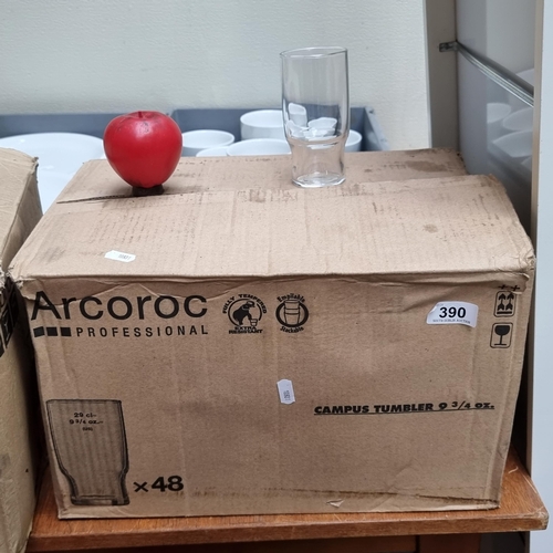 390 - A set of 48 Arcoroc Campus Tumbler glasses. Comes with original box.