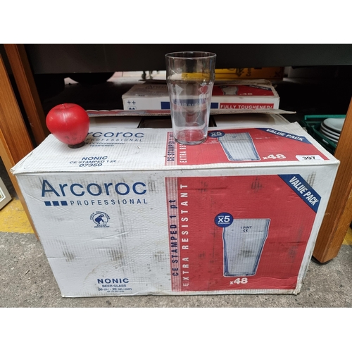 397 - A box of 48 new Arcoroc Professional Nonic Beer pint Glasses.