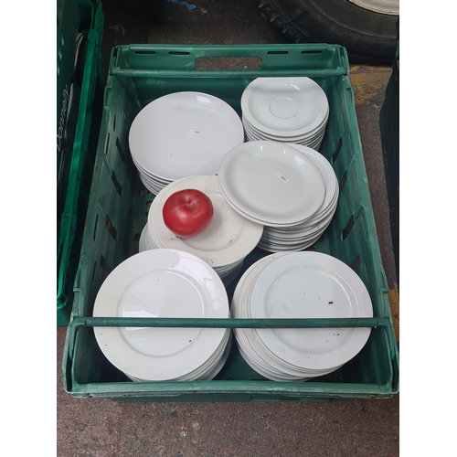 408 - A large box of commercial quality white Royal Genware dinnerware.