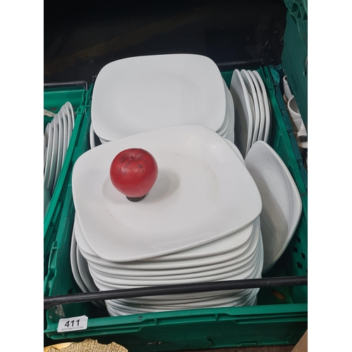 411 - A large box of commercial quality white dinnerware by Royal Genware