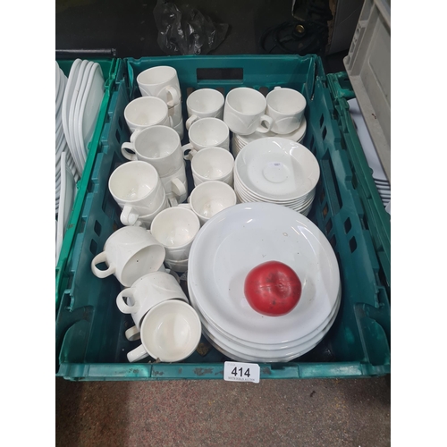 414 - A large crate of commercial quality white porcelain dinnerware including plates by Royal Gen Ware an... 