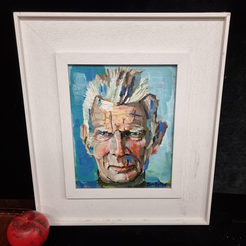 100 - Star Lot: A vibrant original Tom Byrne (b. 1962) acrylic on canvas painting featuring a portrait of ... 