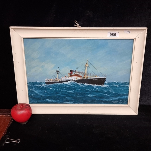 86 - A handsome original vintage oil on board painting featuring steam ship on choppy waters. Signed indi... 