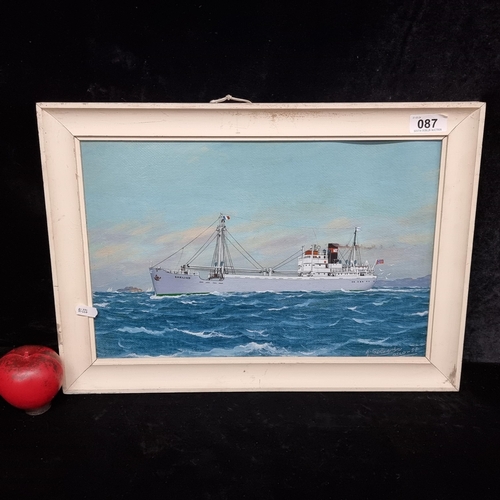 87 - A handsome original vintage oil on board painting featuring steam ship 