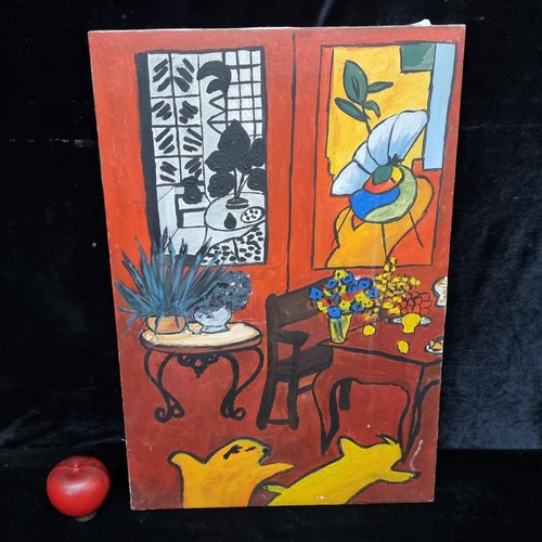 89 - A super original oil on canvas painting after Henri Matisse's Red Room. Featuring an interior scene ... 