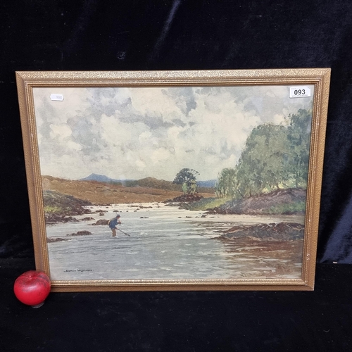 93 - A charming vintage print of a Norman Wilkinson painting titled Trout Fishing On The Garry. Housed in... 