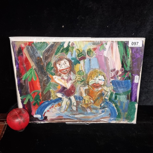 97 - A super original oil on canvas board painting. Featuring two fun characters in a jacuzzi. Rendered i... 