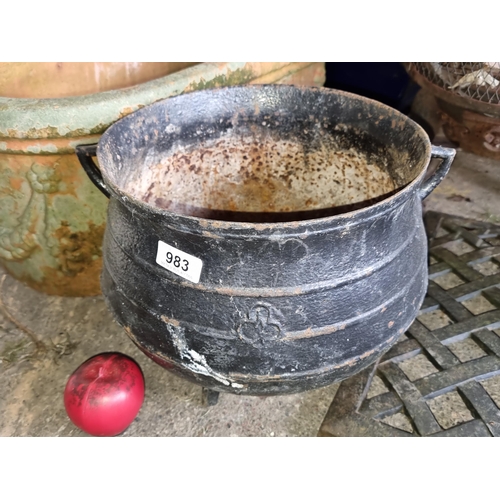 983 - A vintage large cast iron cauldron. Showing character, it is ideal for garden display or vintage dec... 