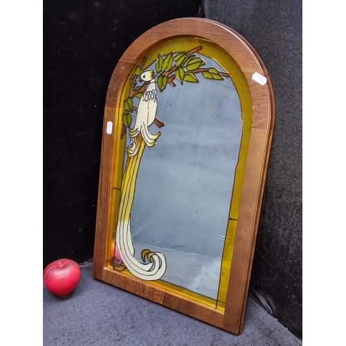 985 - A stunning vintage stained glass mirror with Art Nouveau style bird motif. Features intricate detail... 