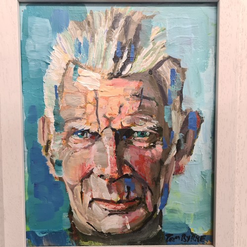 100 - Star Lot: A vibrant original Tom Byrne (b. 1962) acrylic on canvas painting featuring a portrait of ... 