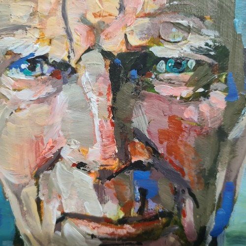 100 - Star Lot: A vibrant original Tom Byrne (b. 1962) acrylic on canvas painting featuring a portrait of ... 