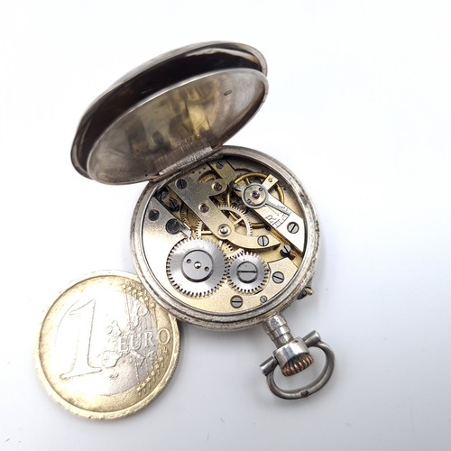 5 - A sterling silver fob watch set with white enamel face roman numeral dial. Hallmarked silver. Watch ... 